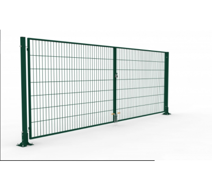 Ворота розпашні "ДУОС" 200х50мм 5,00мм/4,00мм/5,00мм 1,70м/5,00м (2,50м+2,50м) оц.+ПП RAL 6005 ЗЕЛЕНИЙ 2,70м/80х60мм/2,0мм 60х40мм/1,5мм +замок